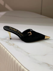 HIGH PUMP MULE 7 CM IN BLACK SUEDE