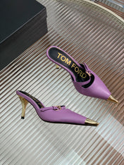 HIGH PUMP MULE 7 CM IN IRIS PURPLE CALFSKIN