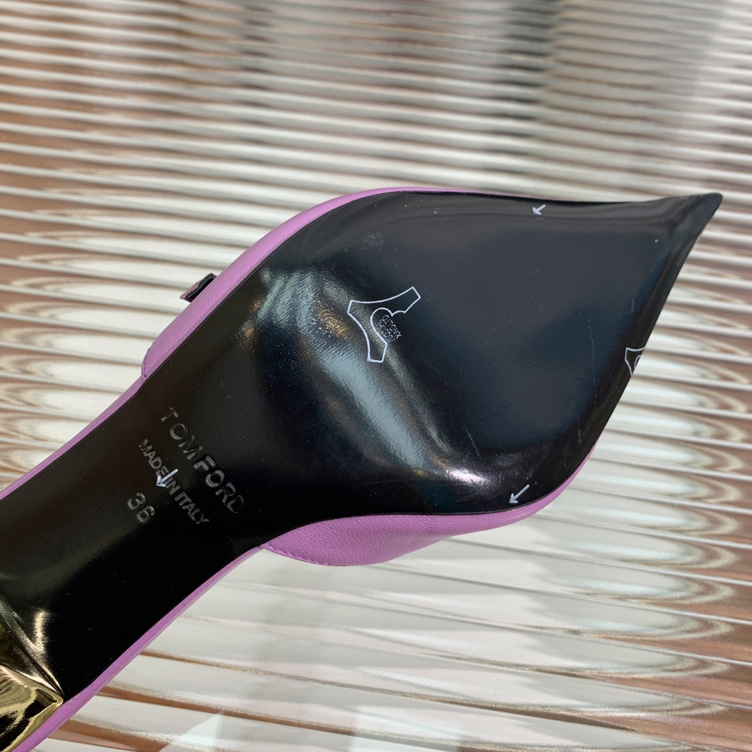 HIGH PUMP MULE 7 CM IN IRIS PURPLE CALFSKIN