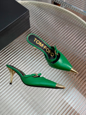 HIGH PUMP MULE 7 CM IN EMERALD GREEN CALFSKIN