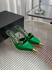 HIGH PUMP MULE 7 CM IN EMERALD GREEN CALFSKIN
