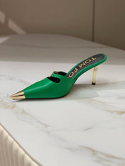 HIGH PUMP MULE 7 CM IN EMERALD GREEN CALFSKIN