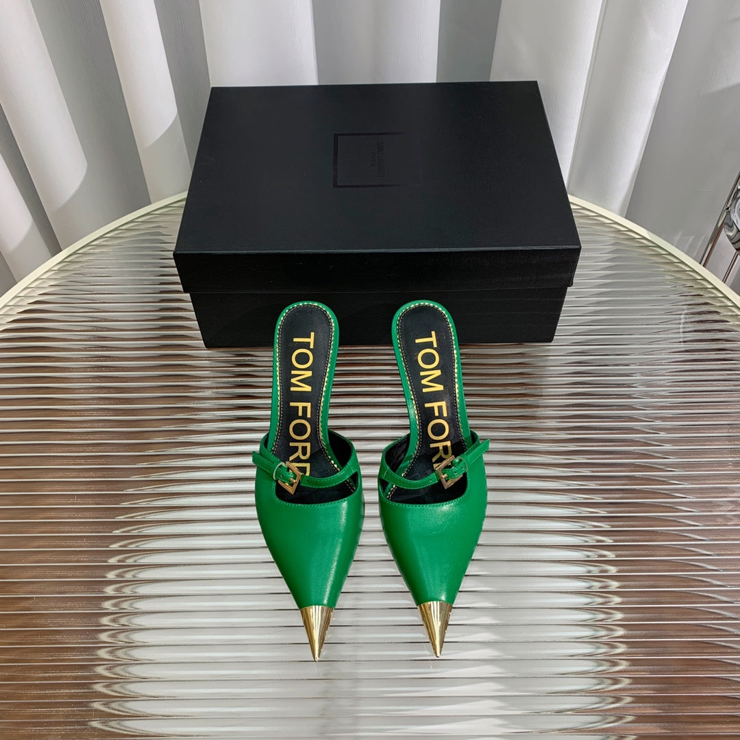 HIGH PUMP MULE 7 CM IN EMERALD GREEN CALFSKIN