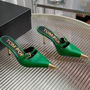 HIGH PUMP MULE 7 CM IN EMERALD GREEN CALFSKIN