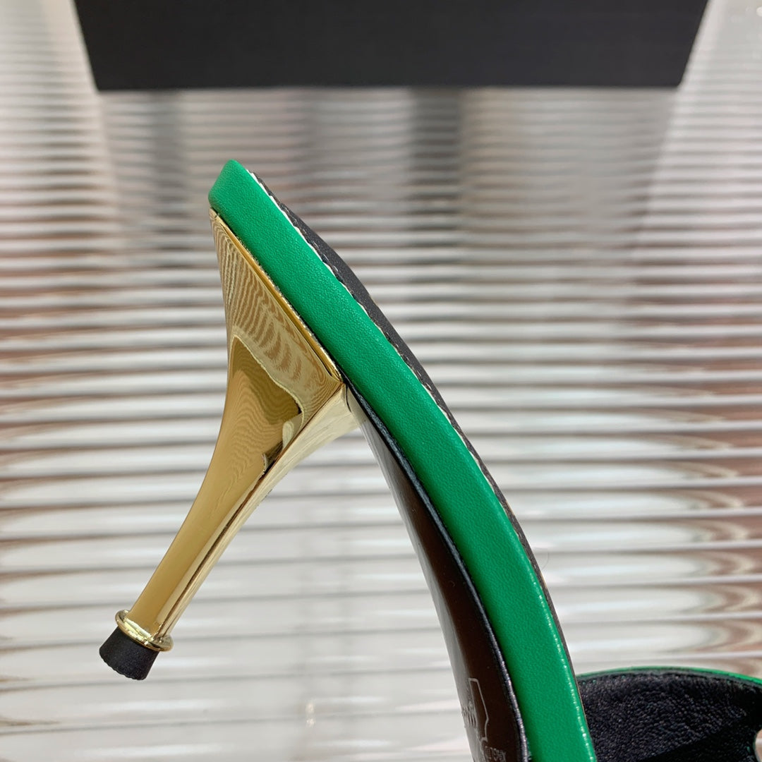 HIGH PUMP MULE 7 CM IN EMERALD GREEN CALFSKIN