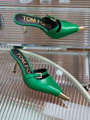HIGH PUMP MULE 7 CM IN EMERALD GREEN CALFSKIN