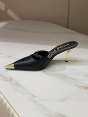 HIGH PUMP MULE 7 CM IN BLACK CALFSKIN