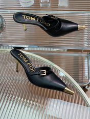 HIGH PUMP MULE 7 CM IN BLACK CALFSKIN