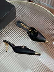 HIGH PUMP MULE 7 CM IN BLACK CALFSKIN