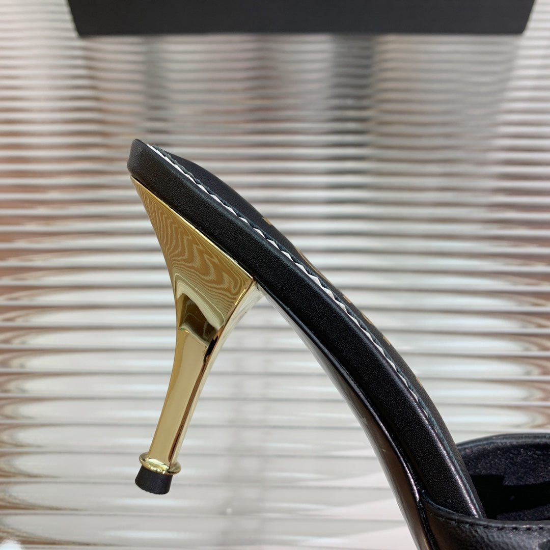 HIGH PUMP MULE 7 CM IN BLACK CALFSKIN