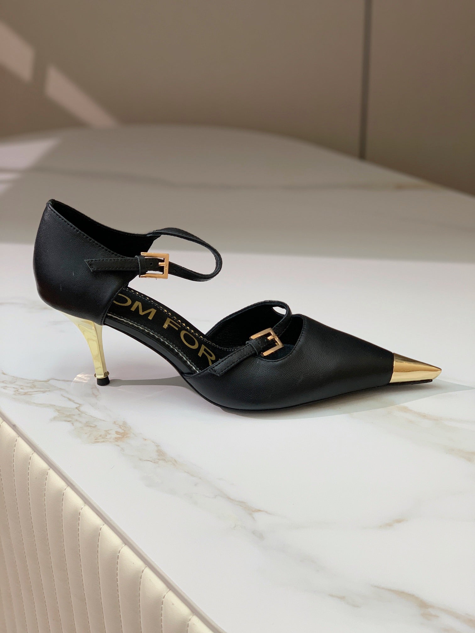 MARY JANE PUMP 7 CM IN BLACK CALFSKIN