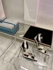 HIGH HEELS 11 CM IN GRAY PASTEL PURE SILK AND LAMBSKIN