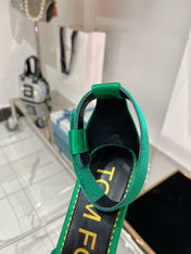 HIGH HEELS 11 CM IN COOL GREEN PURE SILK AND LAMBSKIN