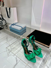 HIGH HEELS 11 CM IN COOL GREEN PURE SILK AND LAMBSKIN