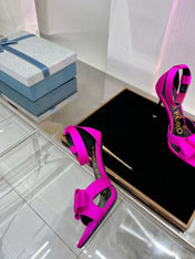 HIGH HEELS 11 CM IN BRIGHT PINK PURE SILK AND LAMBSKIN