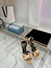 HIGH HEELS 11 CM IN FAWN GOLD PURE SILK AND LAMBSKIN