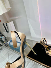 HIGH HEELS 11 CM IN FAWN GOLD PURE SILK AND LAMBSKIN