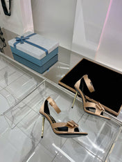 HIGH HEELS 11 CM IN FAWN GOLD PURE SILK AND LAMBSKIN