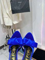 HIGH HEELS 11 CM IN COBALT BLUE PURE SILK AND LAMBSKIN