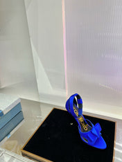 HIGH HEELS 11 CM IN COBALT BLUE PURE SILK AND LAMBSKIN