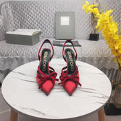 SLINGBACK PUMPS 10 CM IN CHERRY RED SILK AND SUEDE
