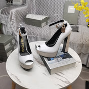 PADLOCK PLATFORM PEEP TOE PUMP 14 CM IN WHITE CALFSKIN