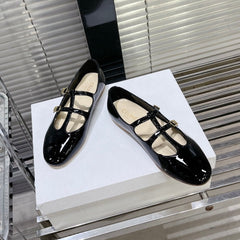 FLAT SANDALS WITH DOUBLE STRAP-DESIGN LEATHER BLACK