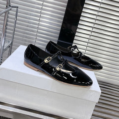 FLAT SANDALS WITH DOUBLE STRAP-DESIGN LEATHER BLACK