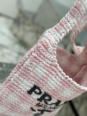 SMALL TOTE BAG 29 IN PINK MIX WHITE AND BLACK WOVEN RAFFIA