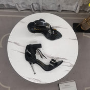 HIGH HEEL 10 CM IN BLACK FABRIC AND LAMBSKIN