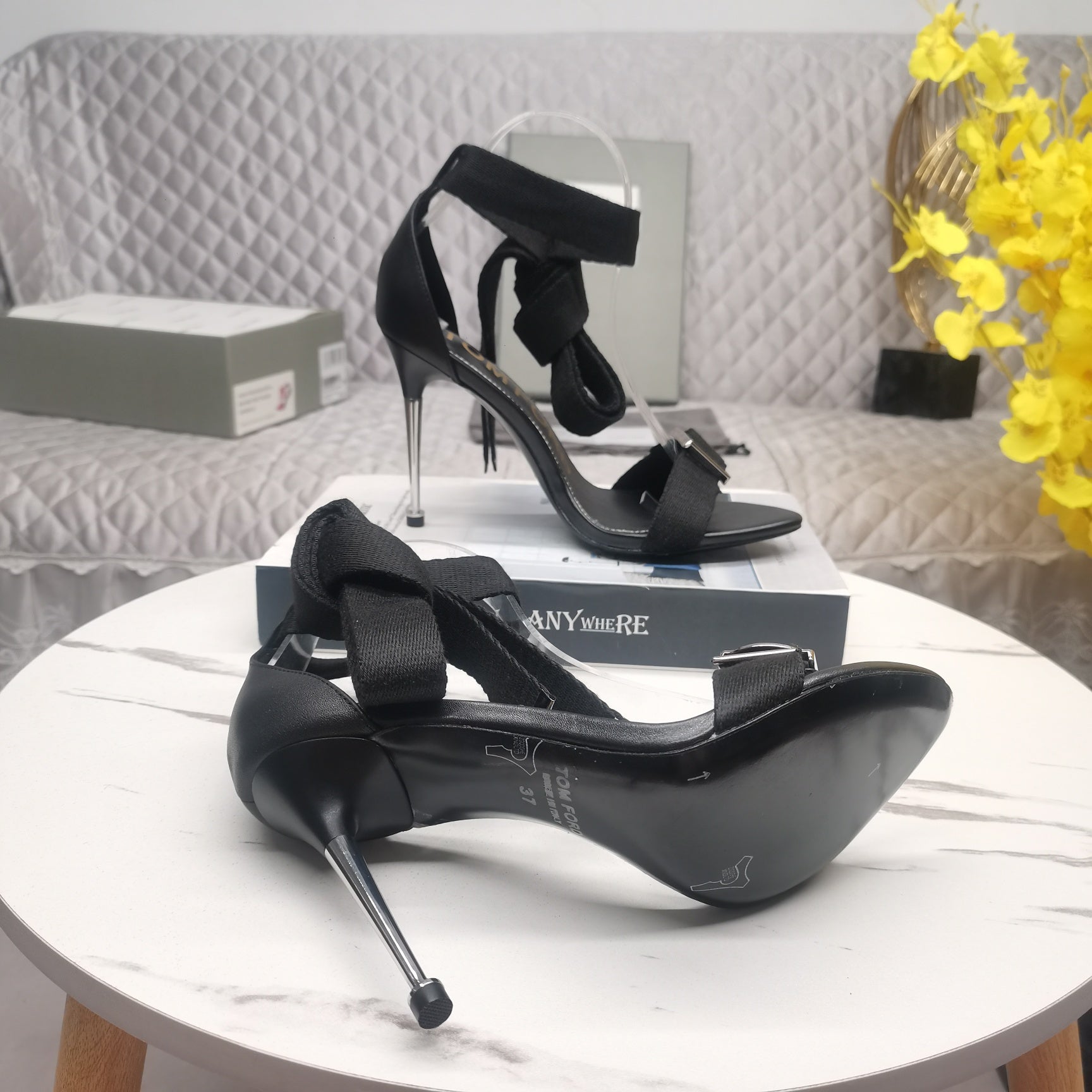 HIGH HEEL 10 CM IN BLACK FABRIC AND LAMBSKIN