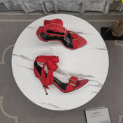 HIGH HEEL 10 CM IN CHERRY RED FABRIC AND LAMBSKIN