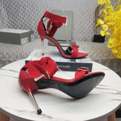 HIGH HEEL 10 CM IN CHERRY RED FABRIC AND LAMBSKIN