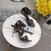 HIGH HEEL 10 CM IN CHOCOLATE BROWN FABRIC AND LAMBSKIN