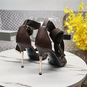 HIGH HEEL 10 CM IN CHOCOLATE BROWN FABRIC AND LAMBSKIN