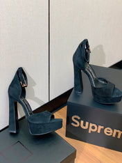 HIGH HEEL 14.5 CM SANDALS IN BLACK SUEDE