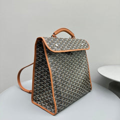 LEGER BACKPACK 37 IN BLACK GOYARDINE CANVAS WITH TAN CALFSKIN TRIM