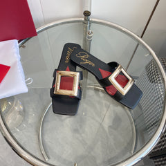 VIV' BY THE SEA LOVE METAL MULES IN BLACK CALFSKIN GOLD BUCKLE