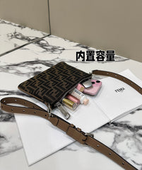 SHOULDER BAG 19 WITH FF MOTIF IN BROWN JACQUARD FABRIC