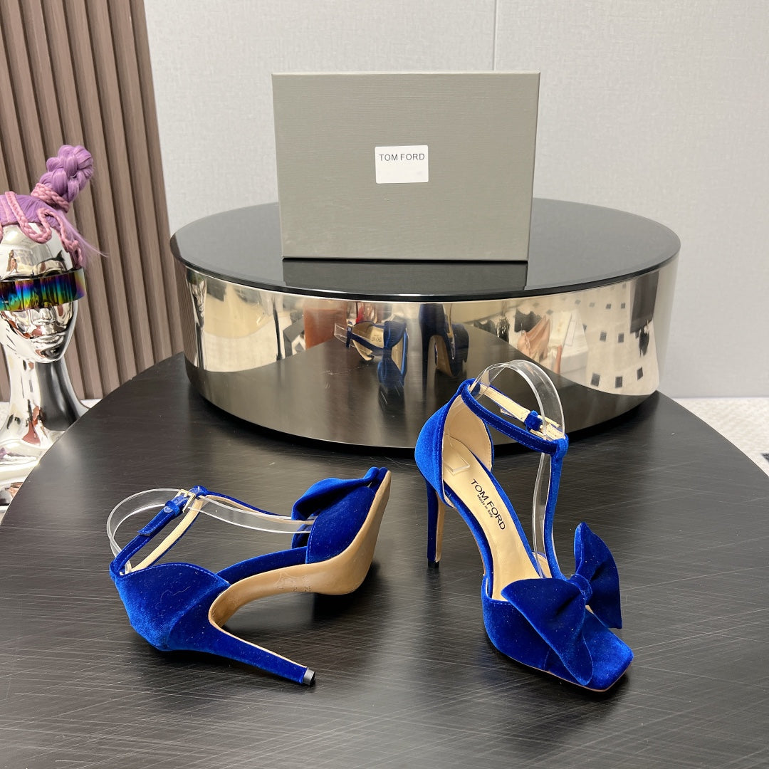 HIGH HEEL 10 SANDAL IN COBALT BLUE VELVET WITH BOW