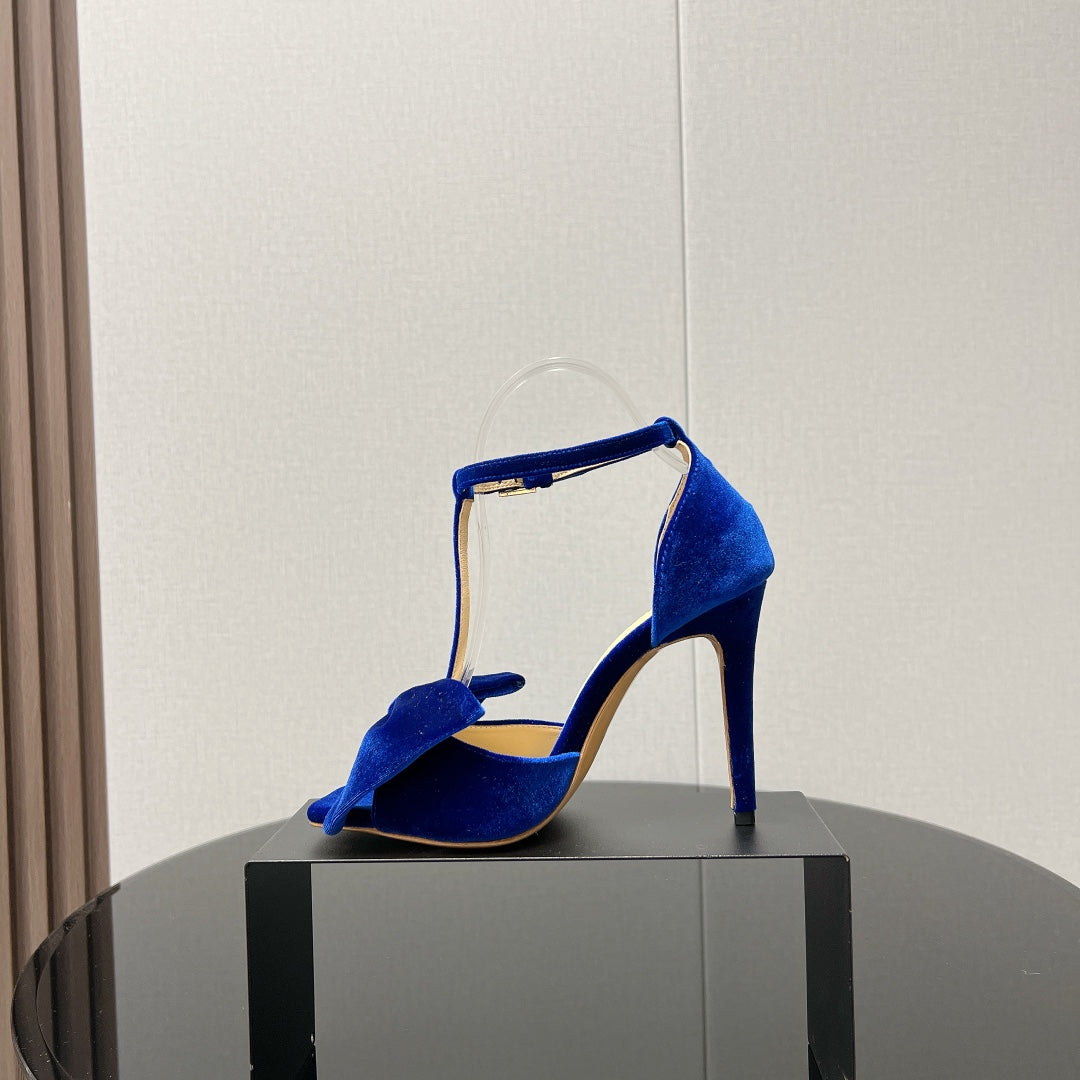 HIGH HEEL 10 SANDAL IN COBALT BLUE VELVET WITH BOW