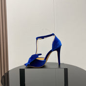 HIGH HEEL 10 SANDAL IN COBALT BLUE VELVET WITH BOW