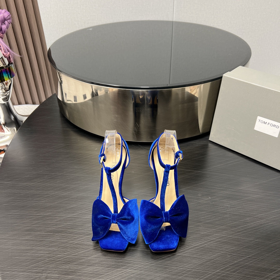 HIGH HEEL 10 SANDAL IN COBALT BLUE VELVET WITH BOW