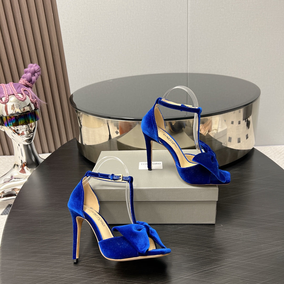 HIGH HEEL 10 SANDAL IN COBALT BLUE VELVET WITH BOW
