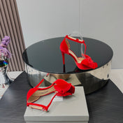 HIGH HEEL 10 SANDAL IN CHERRY RED VELVET WITH BOW