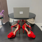 HIGH HEEL 10 SANDAL IN CHERRY RED VELVET WITH BOW