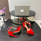 HIGH HEEL 10 SANDAL IN CHERRY RED VELVET WITH BOW