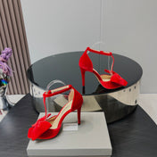 HIGH HEEL 10 SANDAL IN CHERRY RED VELVET WITH BOW