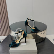 HIGH HEEL 10 SANDAL IN GREEN FOREST VELVET WITH BOW