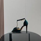 HIGH HEEL 10 SANDAL IN GREEN FOREST VELVET WITH BOW